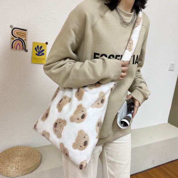 Bolsa Bolso de hombro de felpa de otoño para mujer, bolso de mensajero de gran capacidad (B) JShteea Para Estrenar