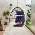 thumbnail image 4 of AOOWOW Gray Hanging Egg Chair Without Stand, Wicker Swing Chair with Dark Blue Cushion, 350lbs Indoor Outdoor Use, 4 of 5