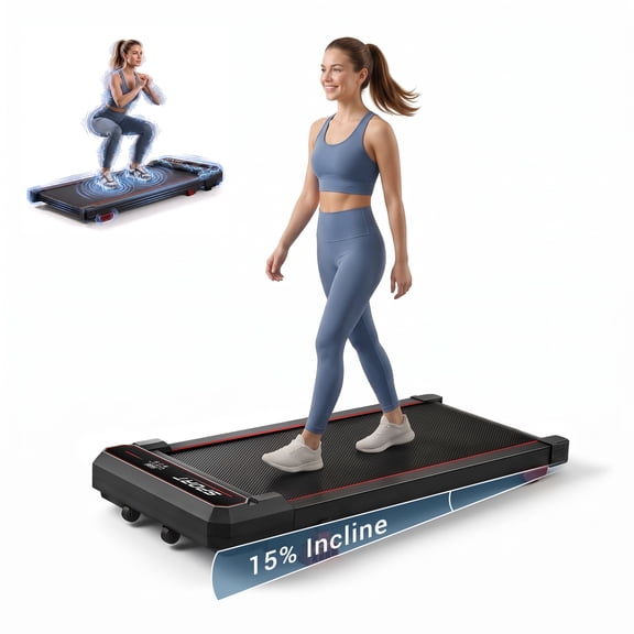 CURSOR FITNESS 3-in-1 Walking Pad with Vibration Plate & 15% Incline, 3.0HP Under Desk Treadmill , 300LBS Capacity, Remote Control & LED Display