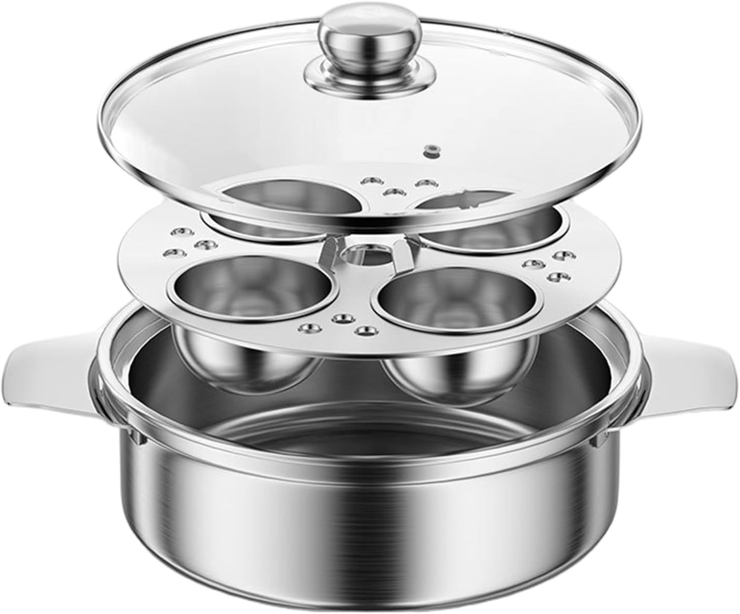 Egg Poacher ‎Stainless Steel Poached Egg Maker with 4 Cups, Nonstick Multipurpose Cooker Pot with Handle for Pots, Skillets and Pressure Cookers Poached Maker