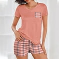 thumbnail image 2 of hxobax Two Piece Sets for Women Striped Shorts Pajama Sets Trendy Loungewear Sleepwear PJ Sets Casual V Neck Short Sleeve Tops and Drawstring Short Pant Soft Nightwear with Pocket,#03_Pink,Small, 2 of 5