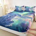 thumbnail image 4 of Castle Fairy Teens Wildlife Aurora Polar Bear Queen Sheets 4 Pieces,Icy Lake Snow Mountain Queen Sheet Sets,Mint Lavender White,1 Fitted Sheet, 1 Flat Sheet and 2 Pillowcases, 4 of 6