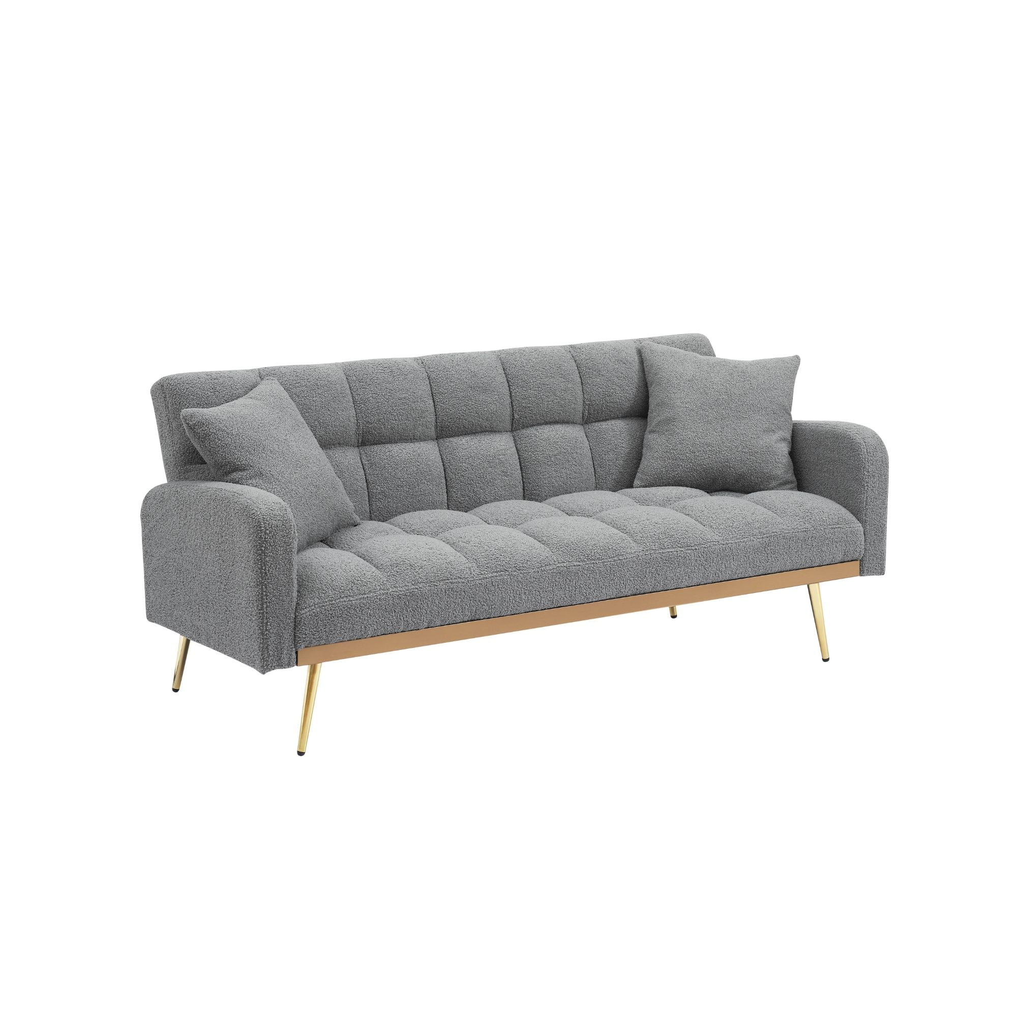 MAYEERTY Compact Sofa Bed, Teddy Fabric Loveseat, Convertible Guest Bed for Space-Saving Bedroom Nooks, Grey