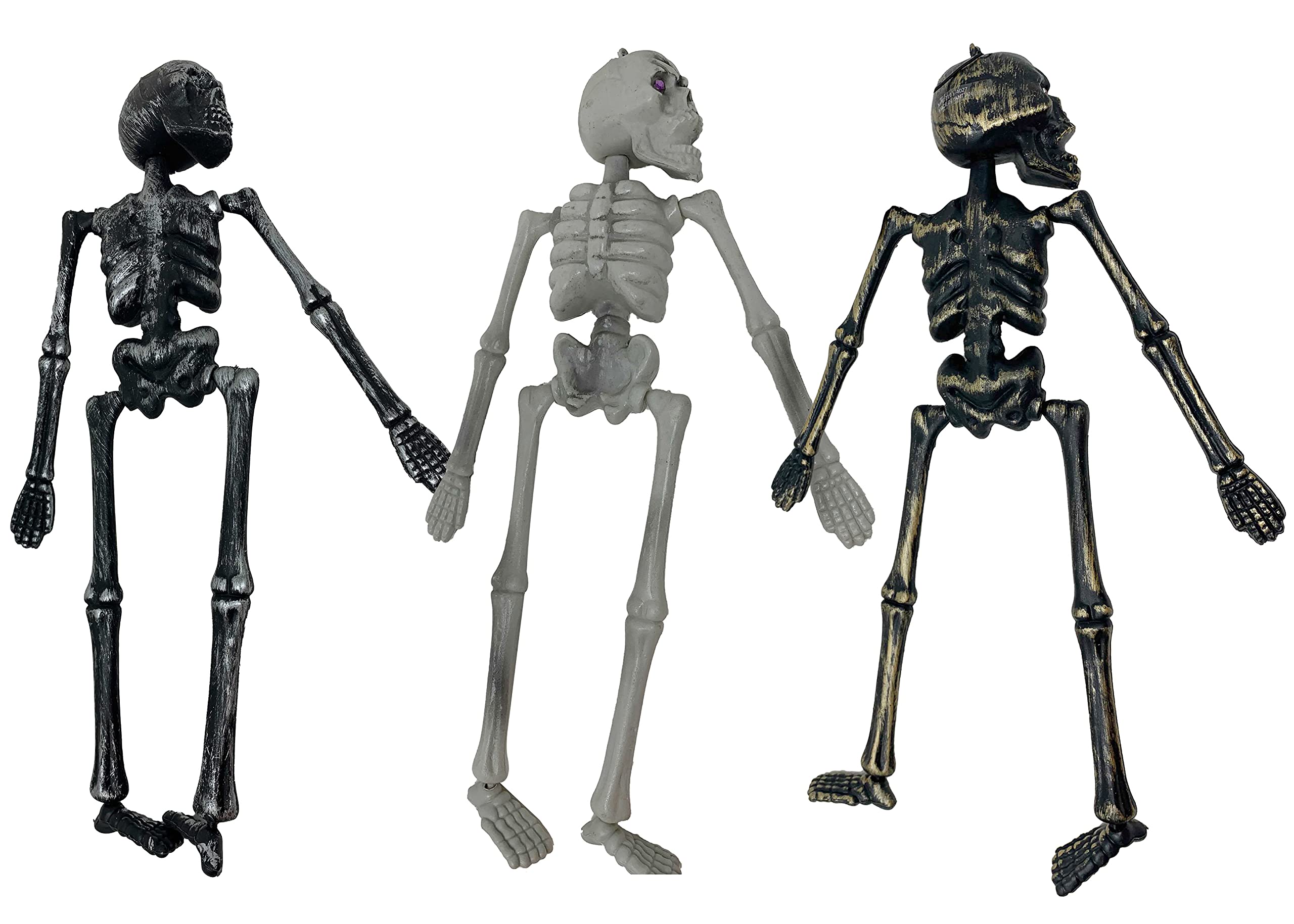 Skeleton Halloween Decoration (Set of 3 Plastic Skeleton with Gem Eyes