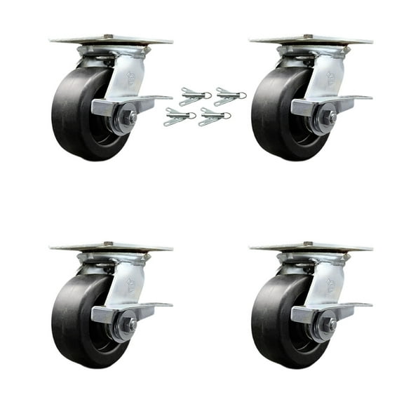 5 Inch Polyolefin Caster Set with Roller Bearing and Brakes/Swivel Locks SCC