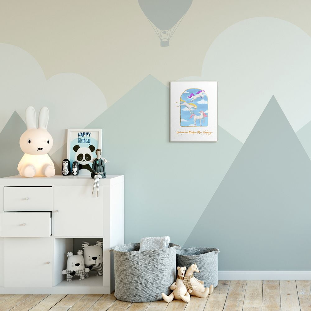 Stupell Industries Unicorns Make Me Happy Sky Blue Design Wall Plaque by Ziwei Li