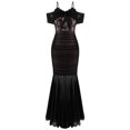 thumbnail image 1 of ANGEL FASHIONS Robe Noire Transparente pour Femmes à Bretelles Spaghetti Froncée Medium, 1 of 7