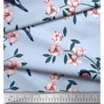 thumbnail image 2 of Soimoi Blue Georgette Viscose Fabric Peach Floral & American Robin Bird Print Fabric by The Yard 44 Inch Wide, 2 of 3