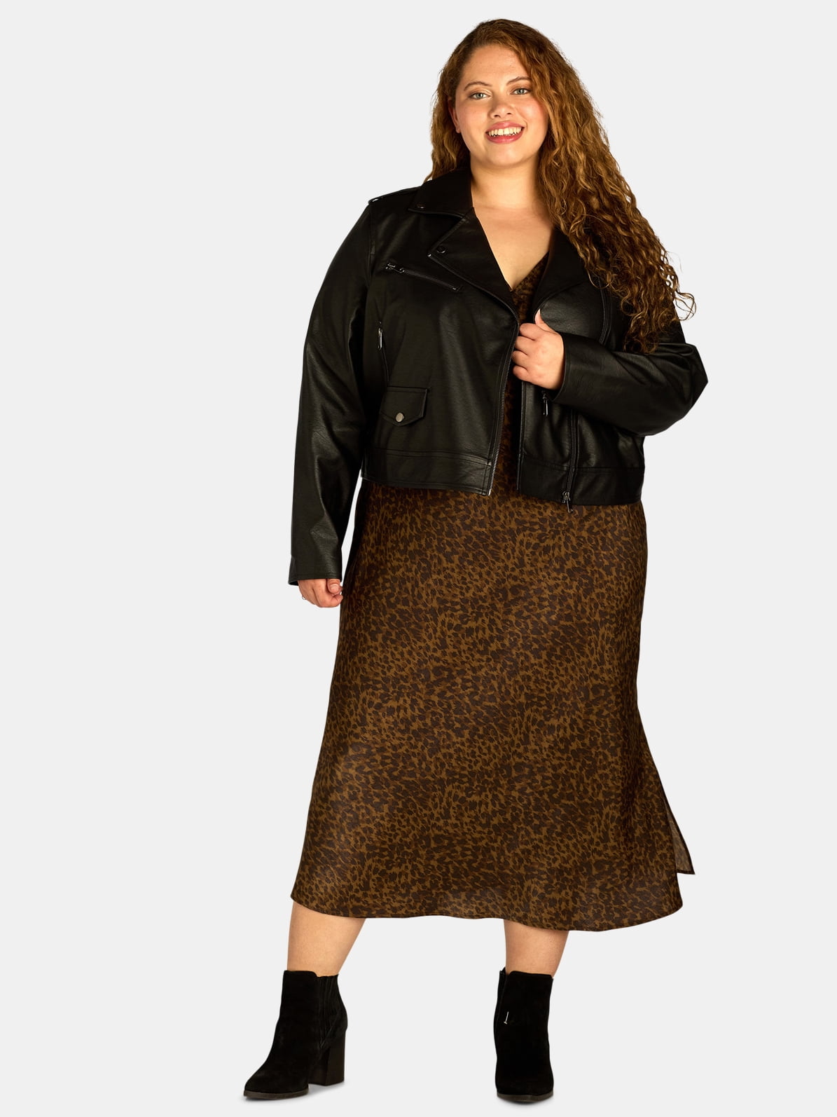 Terra & Sky Black Label Women's Plus Size Faux Leather Moto Jacket, 0X-4X