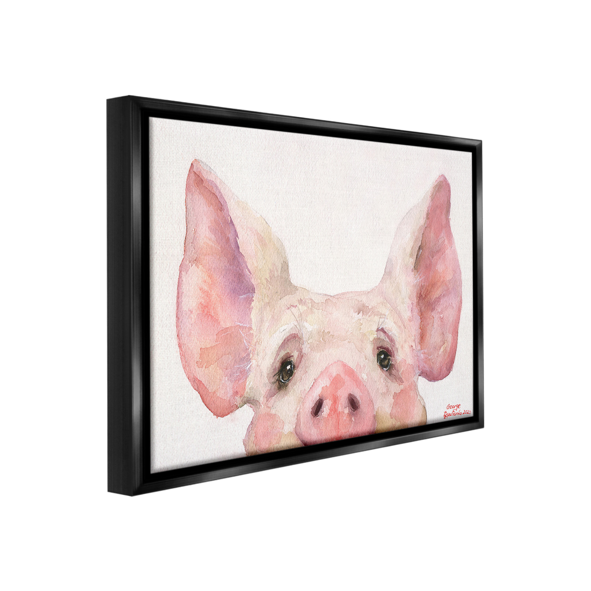Stupell Industries Piglet Peeking Portrait Animals & Insects Painting Black Floater Framed Canvas Art Print Wall Art, 31 x 25