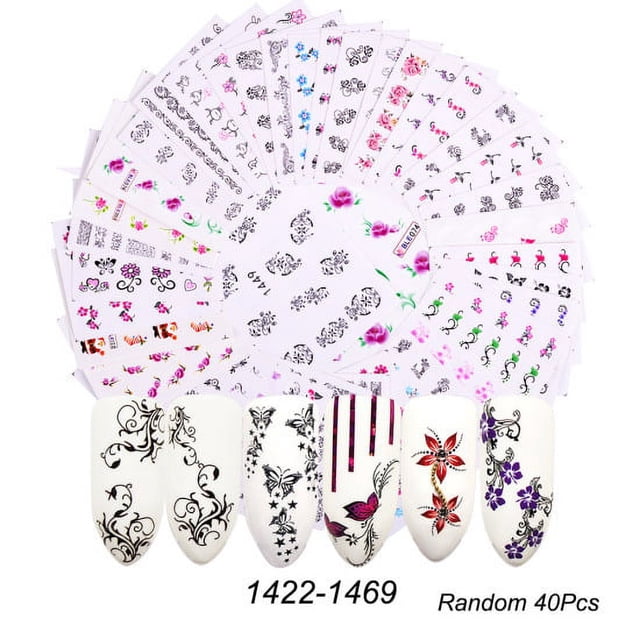 Juego de pegatinas para decoración de uñas, Navidad, Halloween, encaje blanco y negro, flores, dorado y plateado, pegatinas de agua bronceadoras para uñas