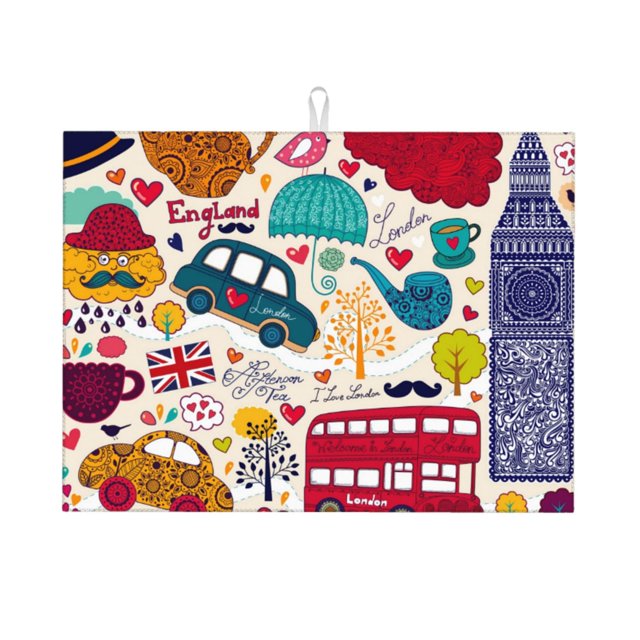 Fotbe London Symbols Alfombrilla de Secado para Cocina con Estampado, 18x24 Pulgadas