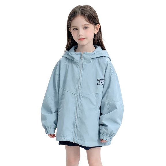 XKHAZA Toddler Girls Hooded Windbreaker, Zip Front Light Jacket with Elastic Cuffs, Comfy Outerwear for Play & Weekend Activities