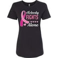 thumbnail image 3 of Inktastic Breast Cancer Awareness Nobody Fights Alone Pink Ribbon Women's T-Shirt, 3 of 5