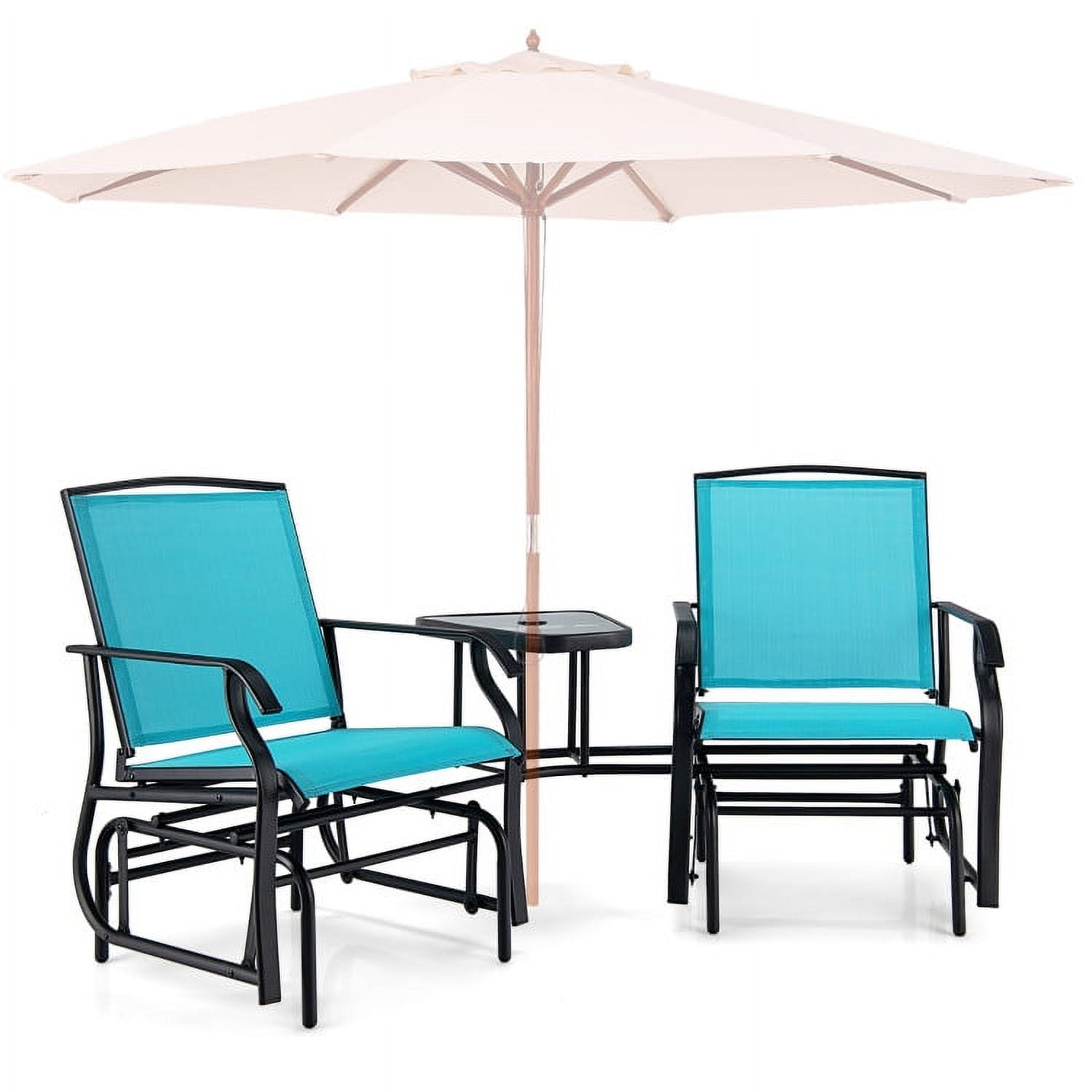 Aimee Lii Patio Conversation Sets, Double Swing Glider Rocker Chair Set with Glass Table, Turquoise