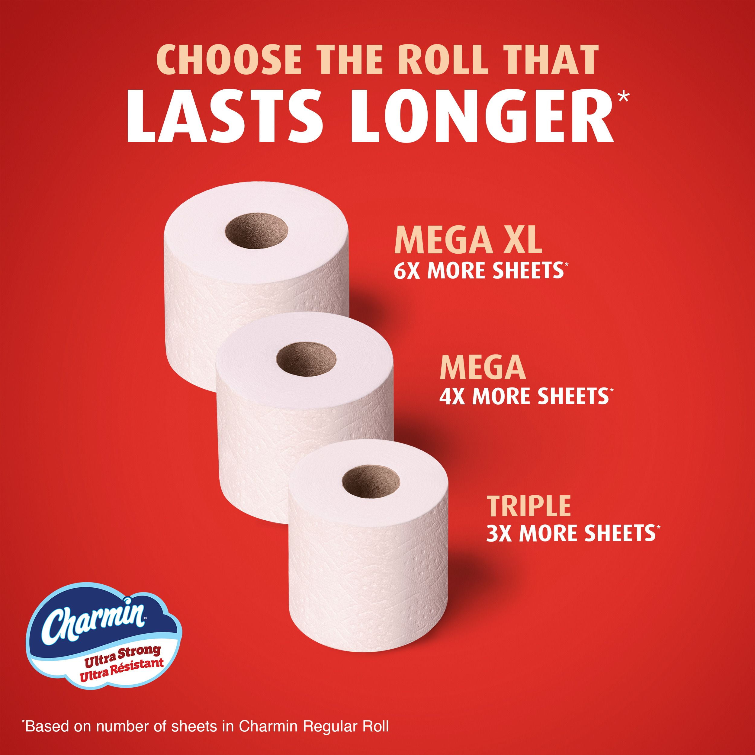 Charmin Toilet Paper Ultra Strong, 30 Triple Rolls = 90 Regular Rolls, 2-ply Bath Tissue, 30CT