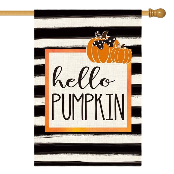 Sm:)e Hello Pumpkin Autumn Fall House Flag 28 x 40 Inch, Double Sided