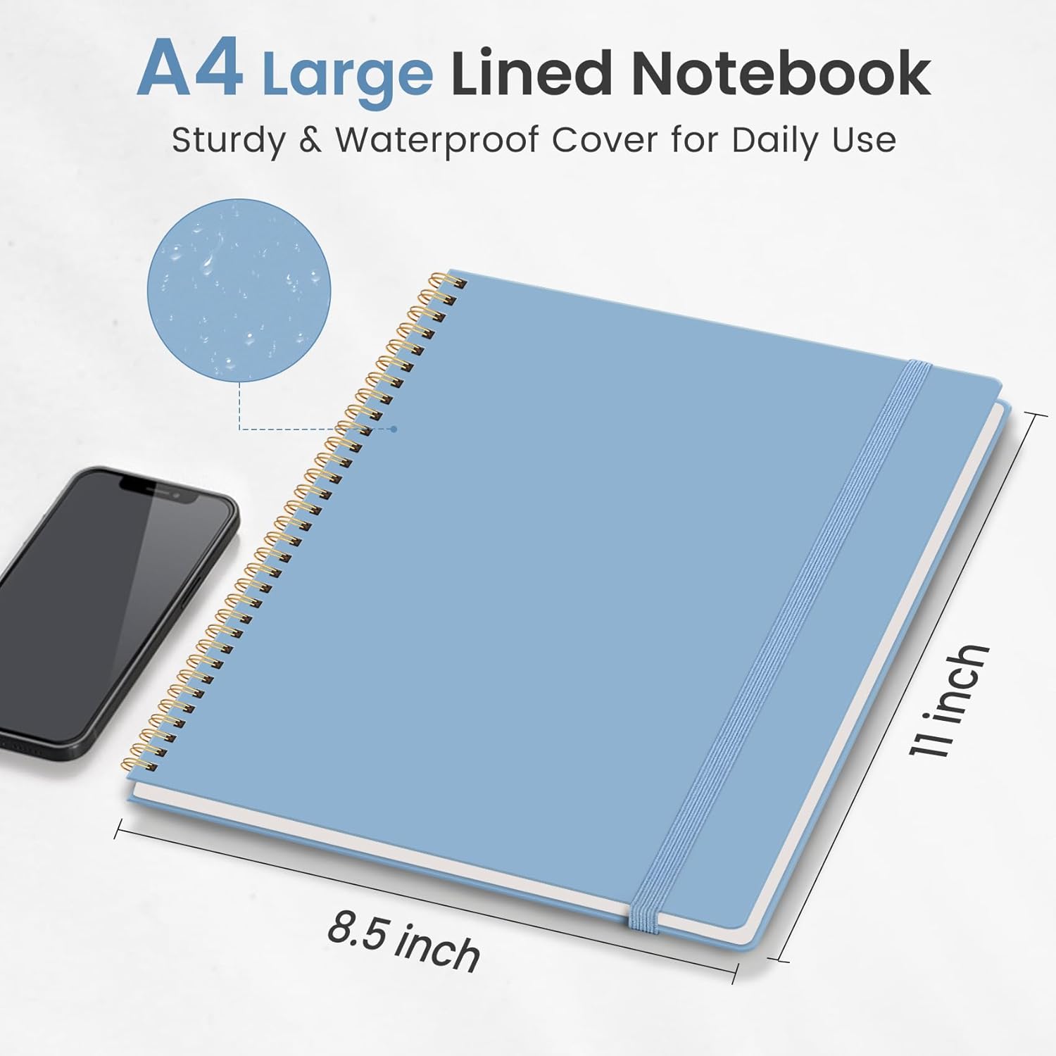PrimeCook Shop Spiral Lined Notebook, 8.5"x11" Notebooks for Work, Large A4 Journal for Women & Men, College Ruled Journaling Notebook for Writing, Plastic Cover Spiral Journal, Blue