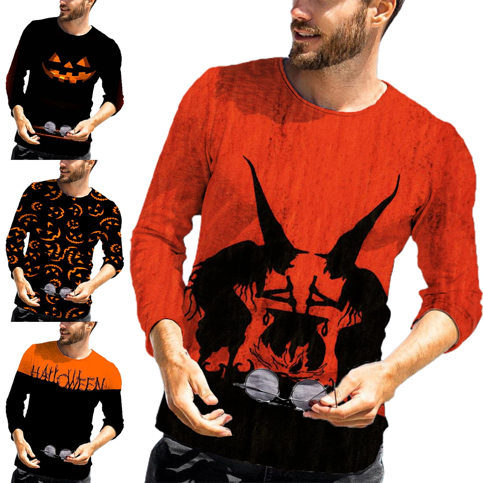 Buy Mens Halloween T-Shirt,Crew Neck Long Sleeve 3D Printed