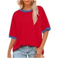 thumbnail image 2 of Weiqiqre Hauts de Printemps pour Femmes 2025 Col Rond Bloc de Couleur Basique Été Décontracté Manches Courtes T-Shirt, 2 of 6