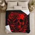 thumbnail image 5 of Red Rose Skull with Thorny Flowers, Dramatic Gothic Style for Dark Art Lovers, Crimson Skull Rose Scene and Halloween Gift, Soft Flannel Blanket for Bedroom and Study Room, Home Decor, 5 of 9