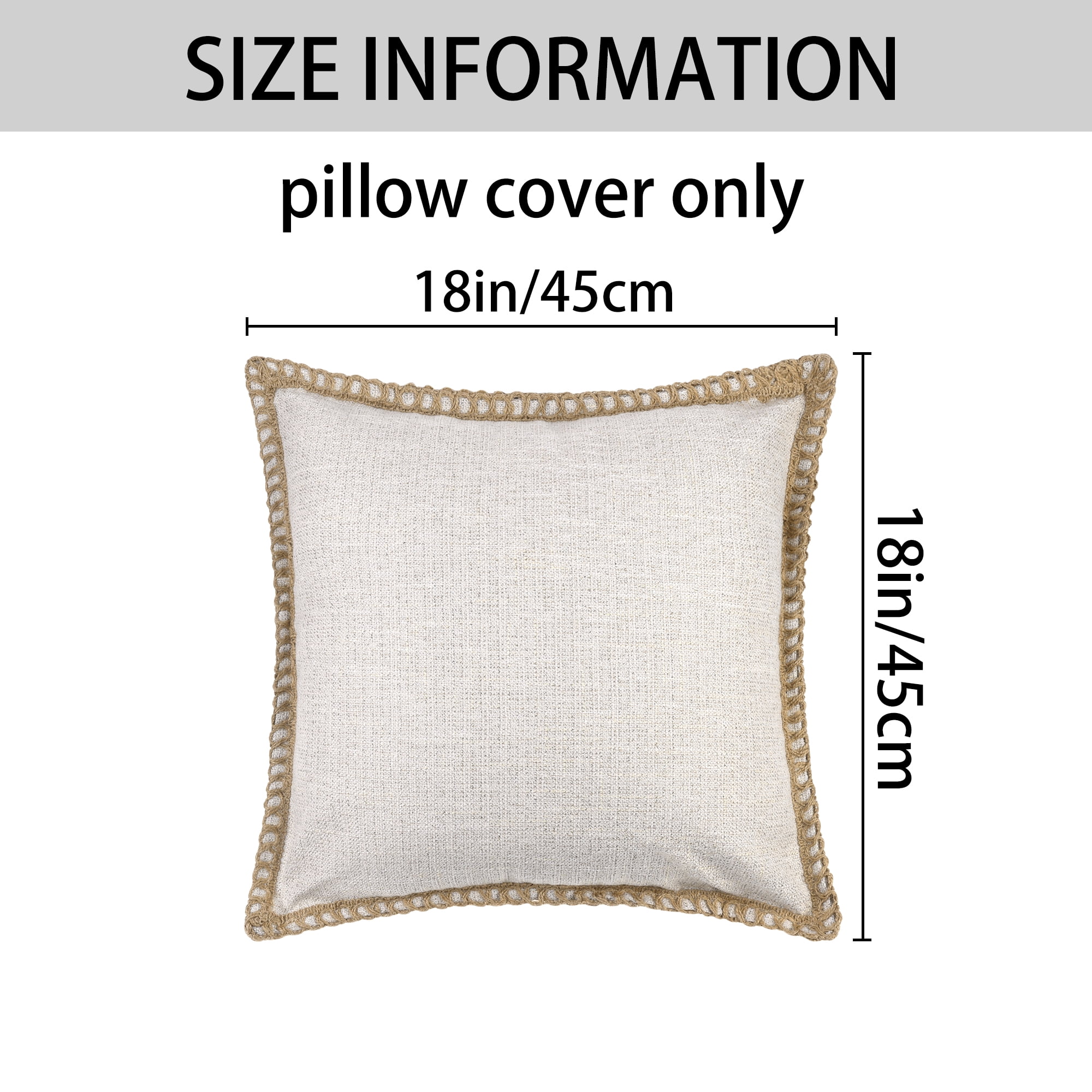 Unique Bargains Linen Pillow Covers Solid Color Throw Pillow Covers for Home Sofa 1 Pair White 18" x 18"