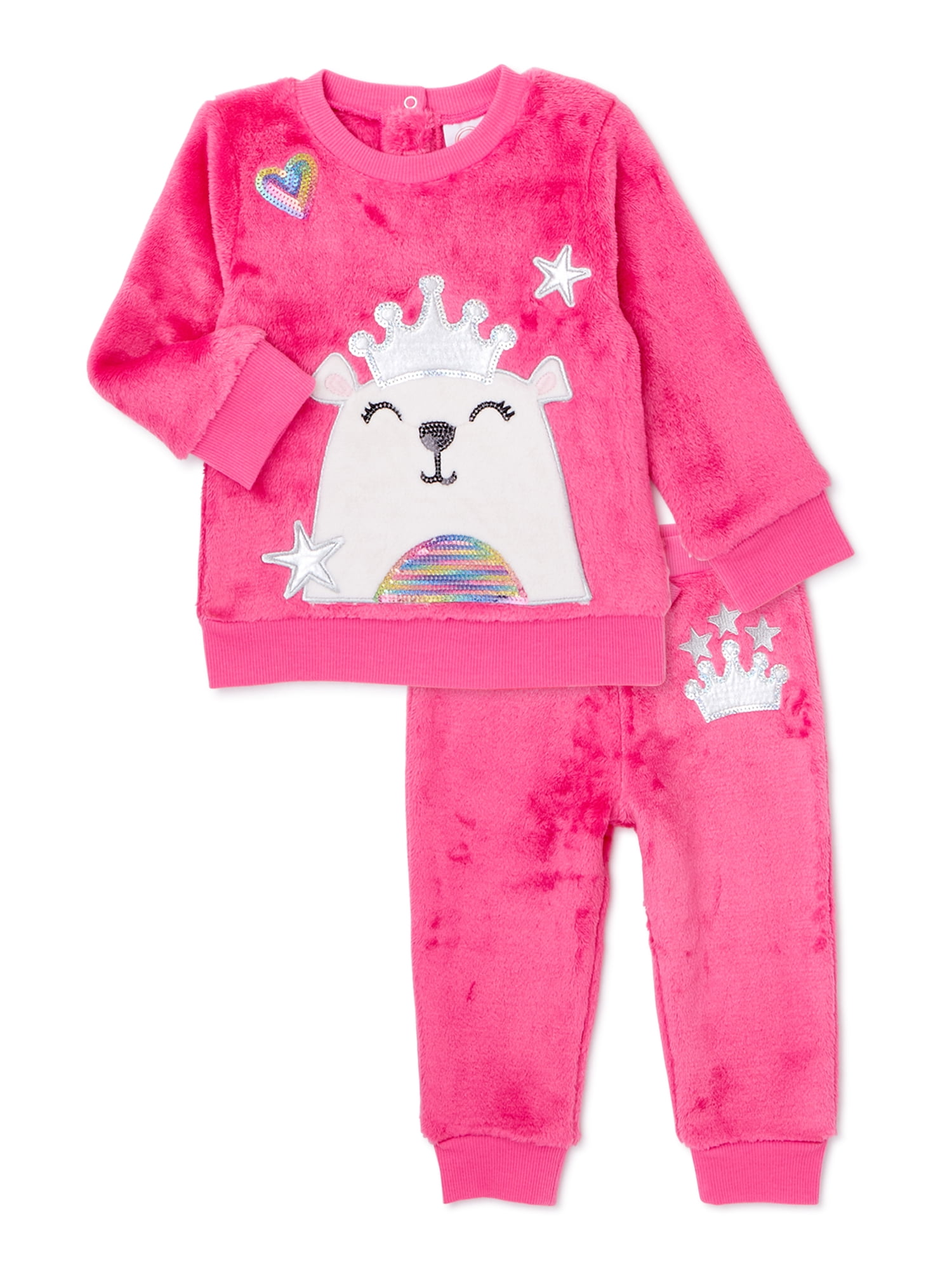 Wonder Nation Toddler and Baby Girl Minky Jogger Outfit Set, 2Piece