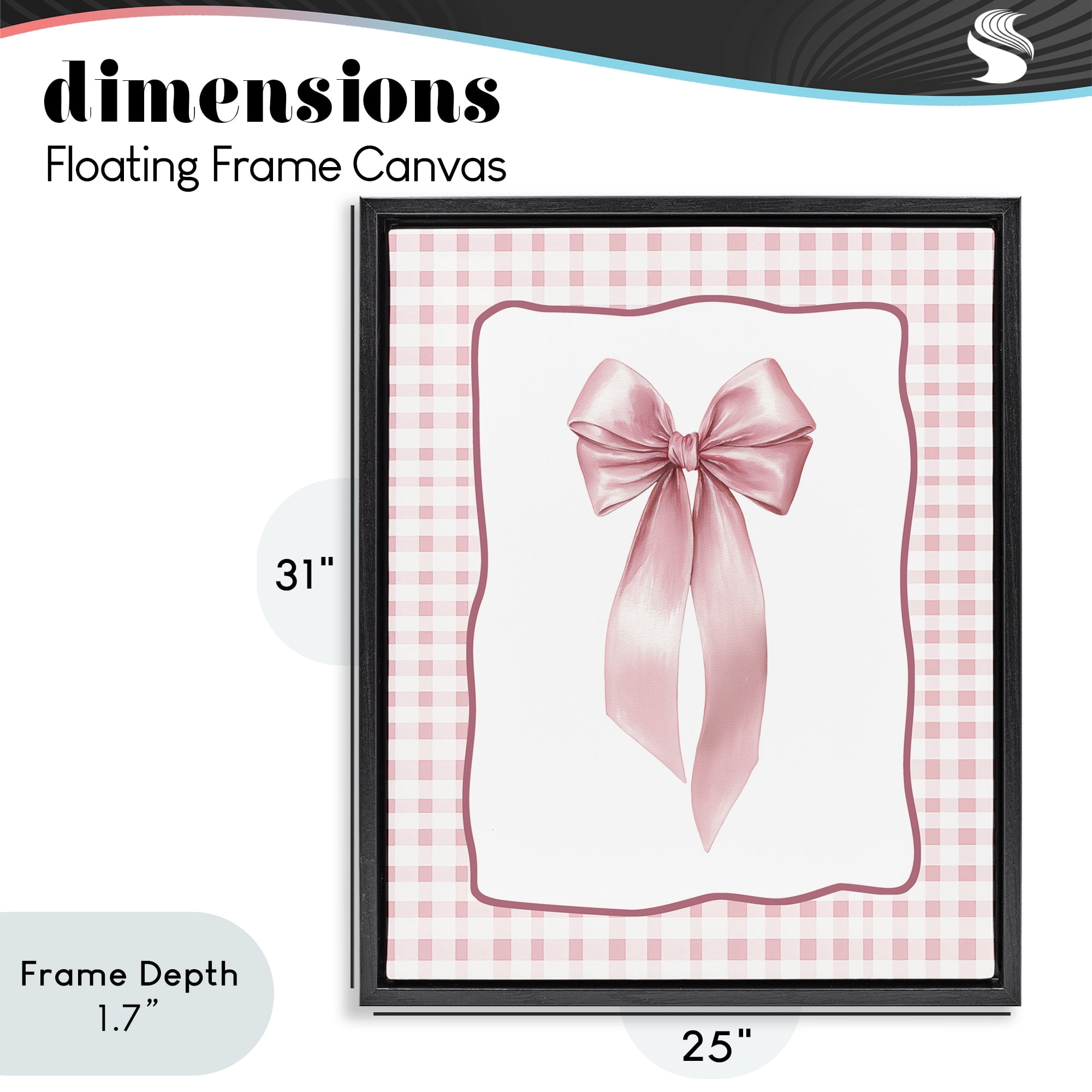 Stupell Industries Pink Gingham Ribbon Black Framed Floater Canvas Wall Art, design by Christine Simpson Art