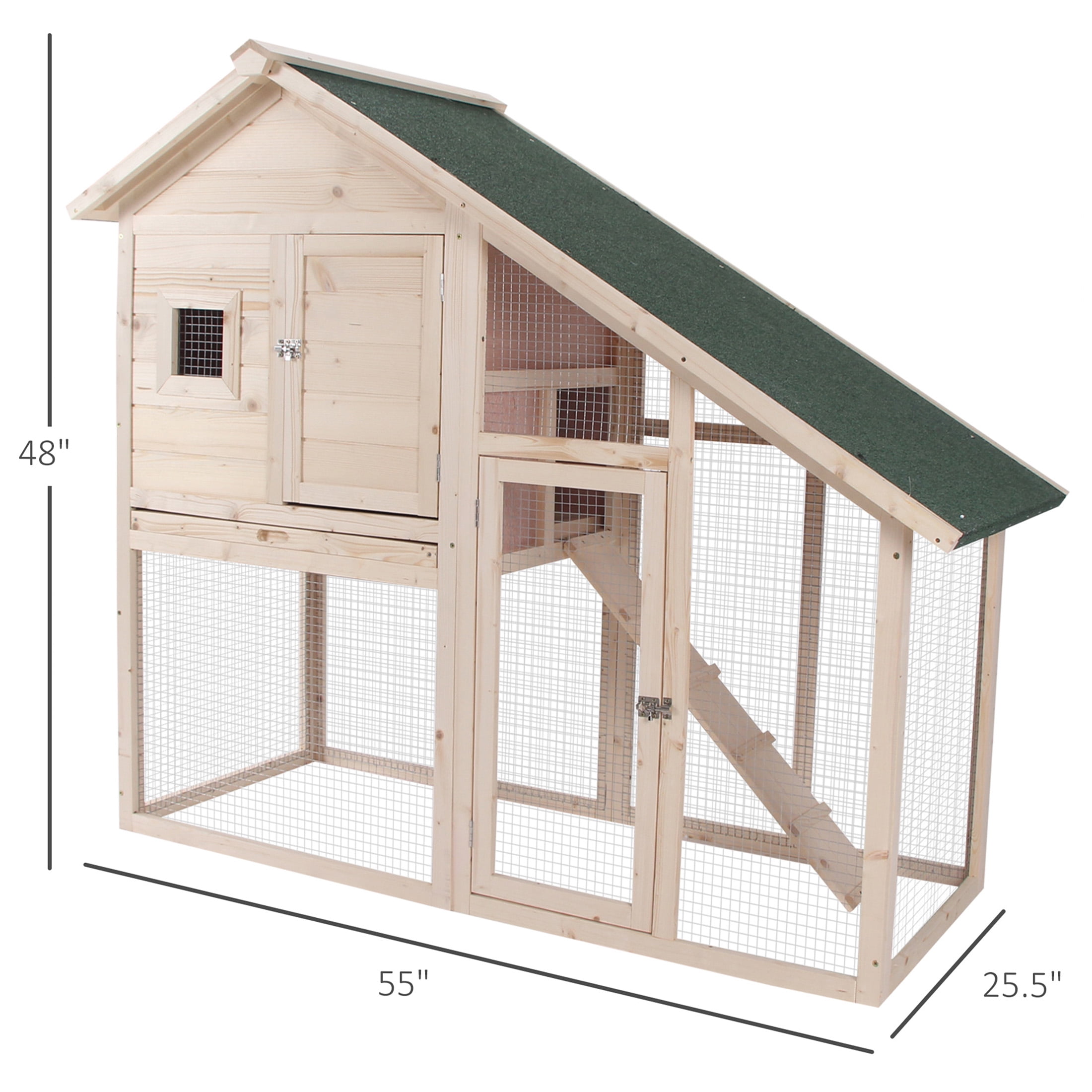 JERFIT 55 Inch Large Outdoor Rabbit Hutch with Waterproof Asphalt Roof, 2-Story Wooden Bunny Cage with Ramp & Removable Tray for Rabbits, Guinea Pigs, Small Pets