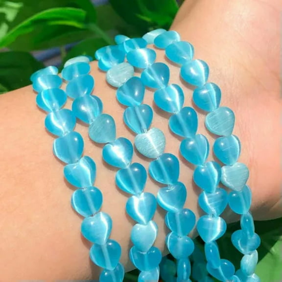 HOOUN Wholesale 4 6 8 10 12mm Cat Eye Opal Round Loose Beads For Jewelry Making 15.5''-heart lake blue-6mm