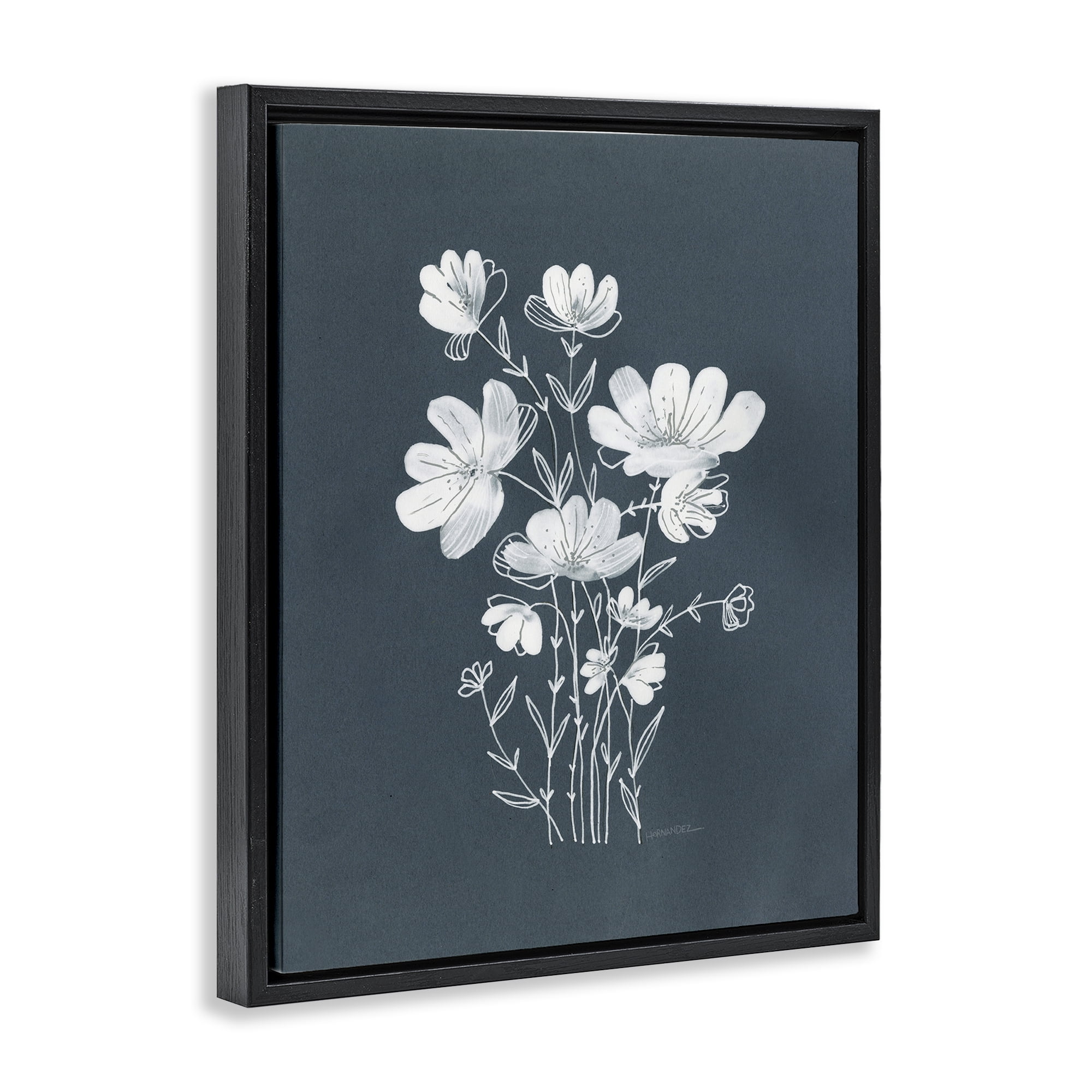 Stupell Industries White Simple Florals Plants & Flowers Painting Black Floater Framed Canvas Art Print Wall Art, 25 x 31