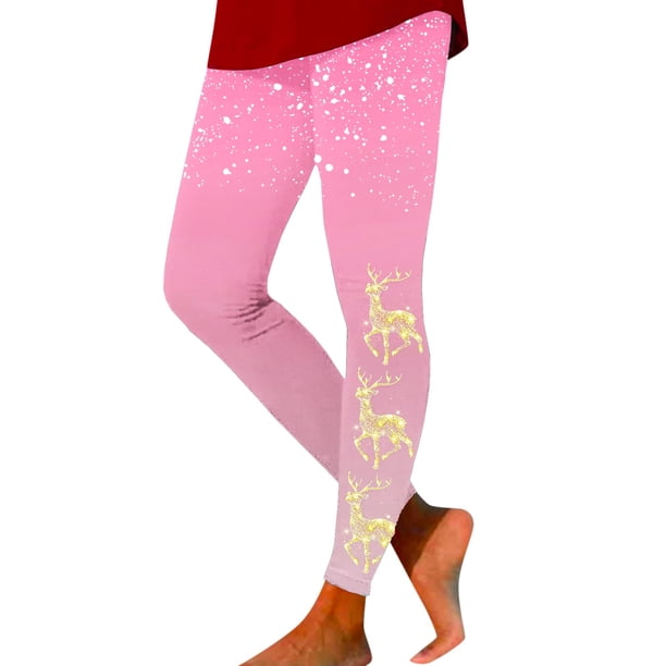 Gibobby Leggins termicos mujer Leggings de yoga ajustados con estampado navideño degradado para mujer Seven(Rosa,G)