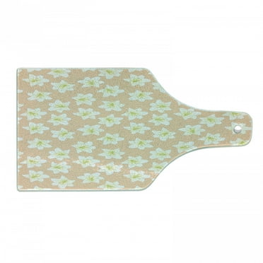 Floral Cutting Board, Abstract Lilium Candidum Flowers in Spring Tones, Decorative Tempered Glass Cutting and Serving Board, in 3 Sizes, by Ambesonne