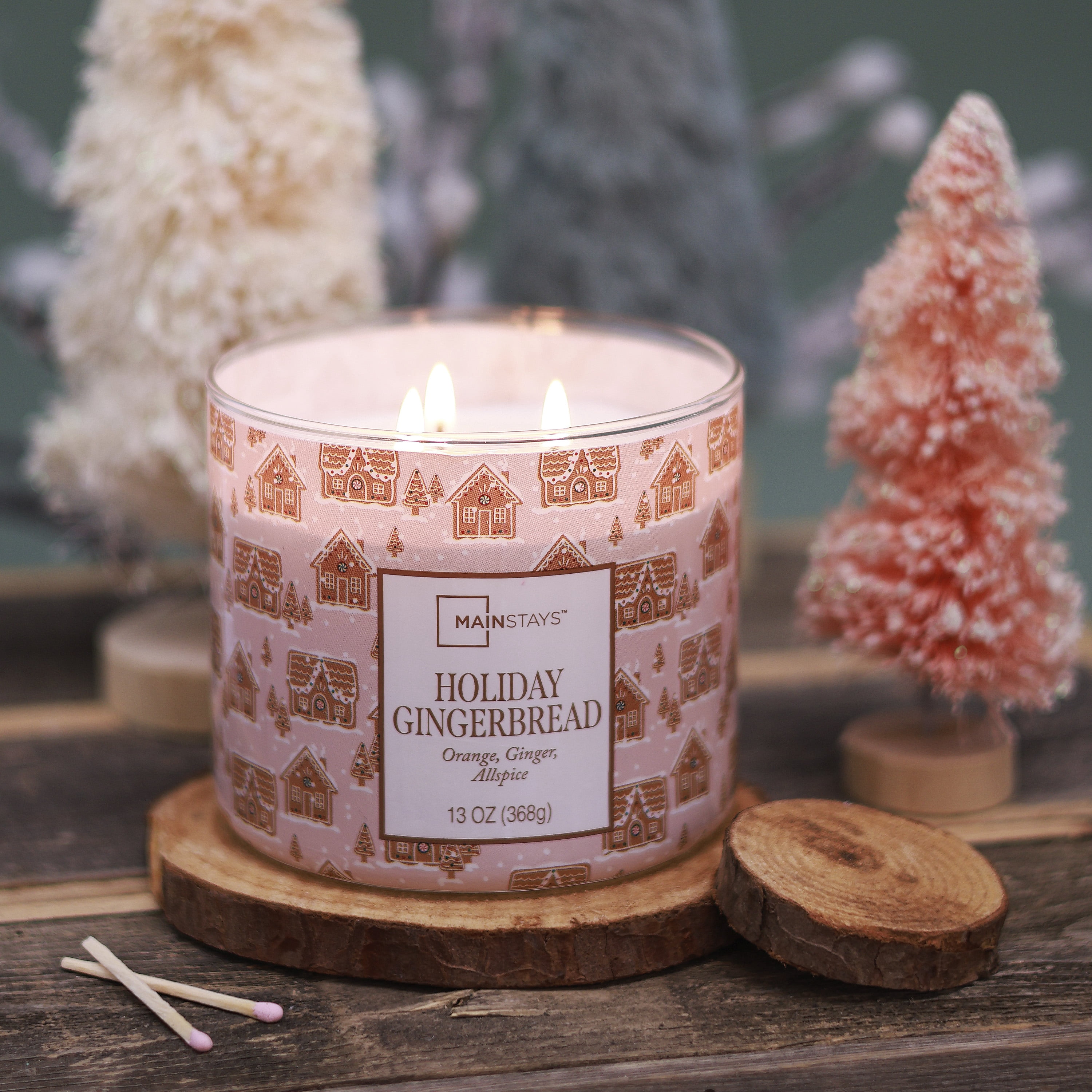 Mainstays 3-Wick Holiday Gingerbread Scented Candle with a Gingerbread House Scene Wrap, 13-Ounce
