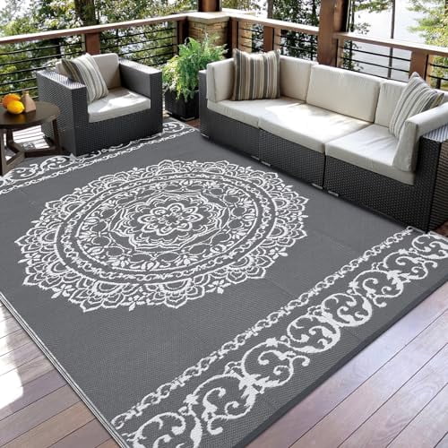 6x6 FT/5x8 FT/8x10 FT/9x12 FT/9x18 FT Outdoor Rug for Picnic Washable Non-Slip Balcony Carpet Vintage Floral Rug Stain-Resistant Easy-Clean Plastic Area Rug for Patio Backyard Farmhouse Beach Camping