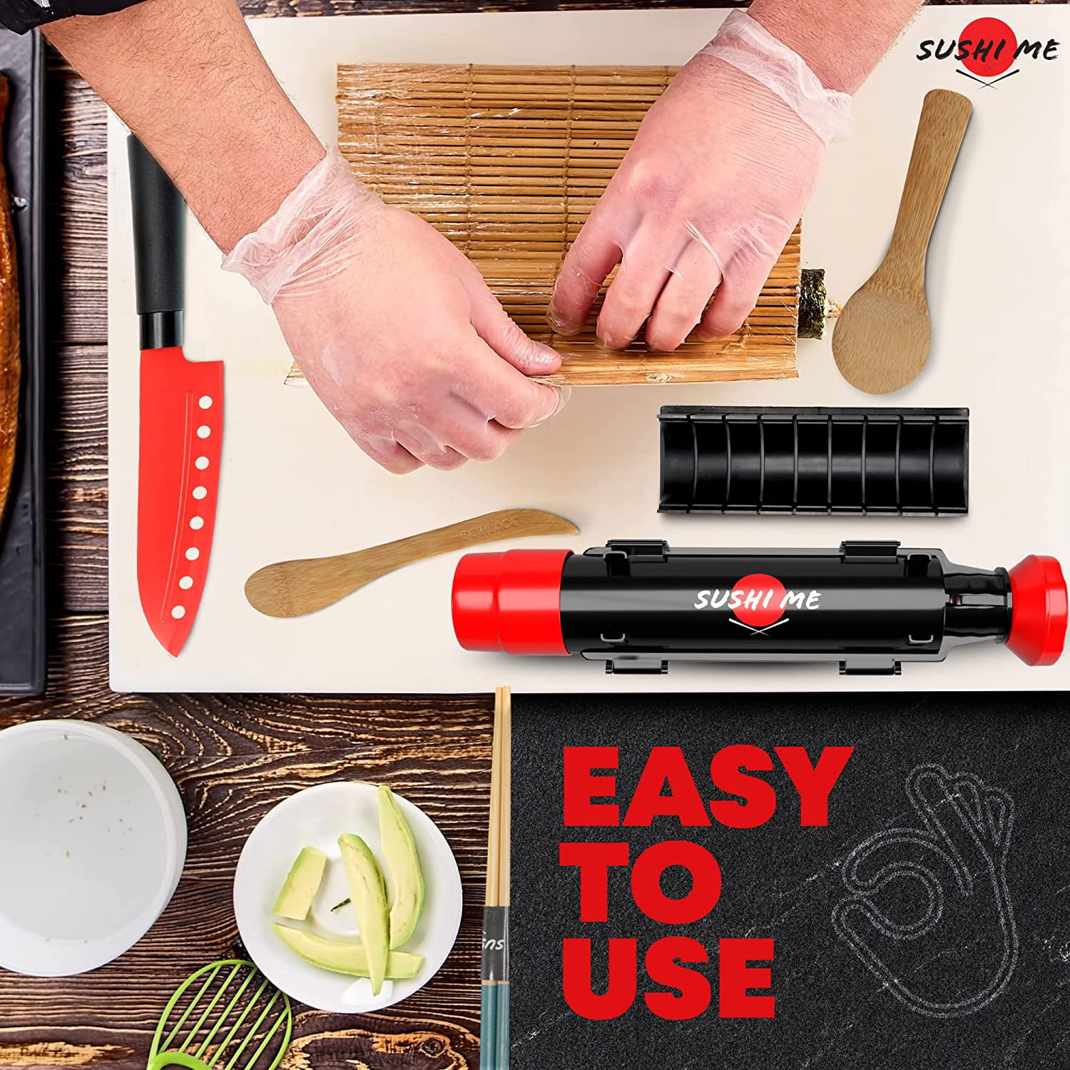 ISSEVE Sushi Making Kit/Sushi Bazooka Maker with Bamboo Mats and  Chopsticks, Paddle, Spreader, Sushi Knife, DIY Sushi Roller Machine
