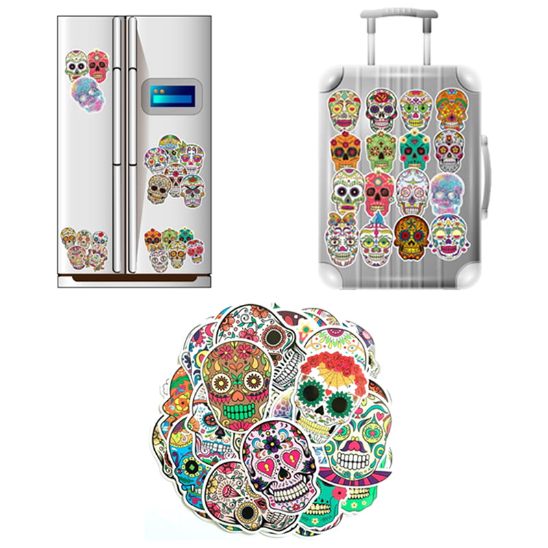50pcs colorful car sticker horrible sugar skull stickers laptop luggage decal BE 