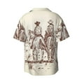 thumbnail image 6 of Lsque Cowboys Riding Horses print Men's Cuban Collar Short Sleeve Shirt Summer Beachwear Casual Button Down Fashionable Vacation Leisure Shirt-Large, 6 of 7