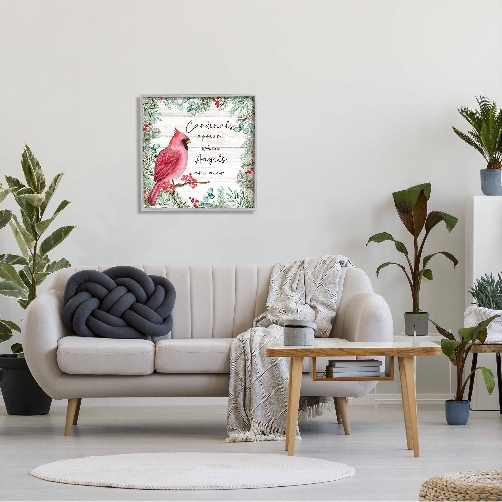 Stupell Cardinals Appear When Angels Near Phrase Animals & Insects Painting Gray Framed Art Print Wall Art