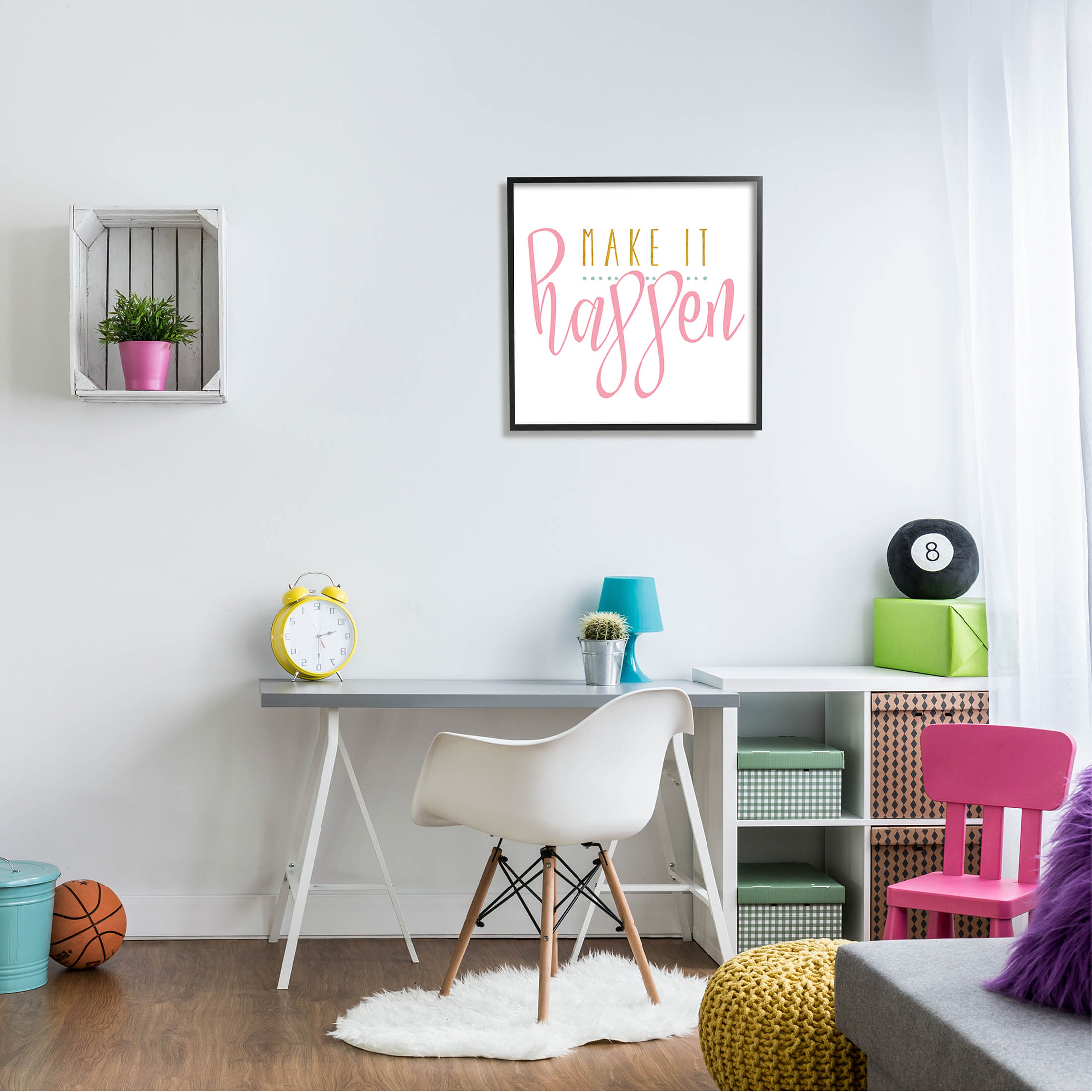 Stupell Industries Make It Happen Phrase Graphic Art Black Framed Art Print Wall Art, Design by Alli Rogosich