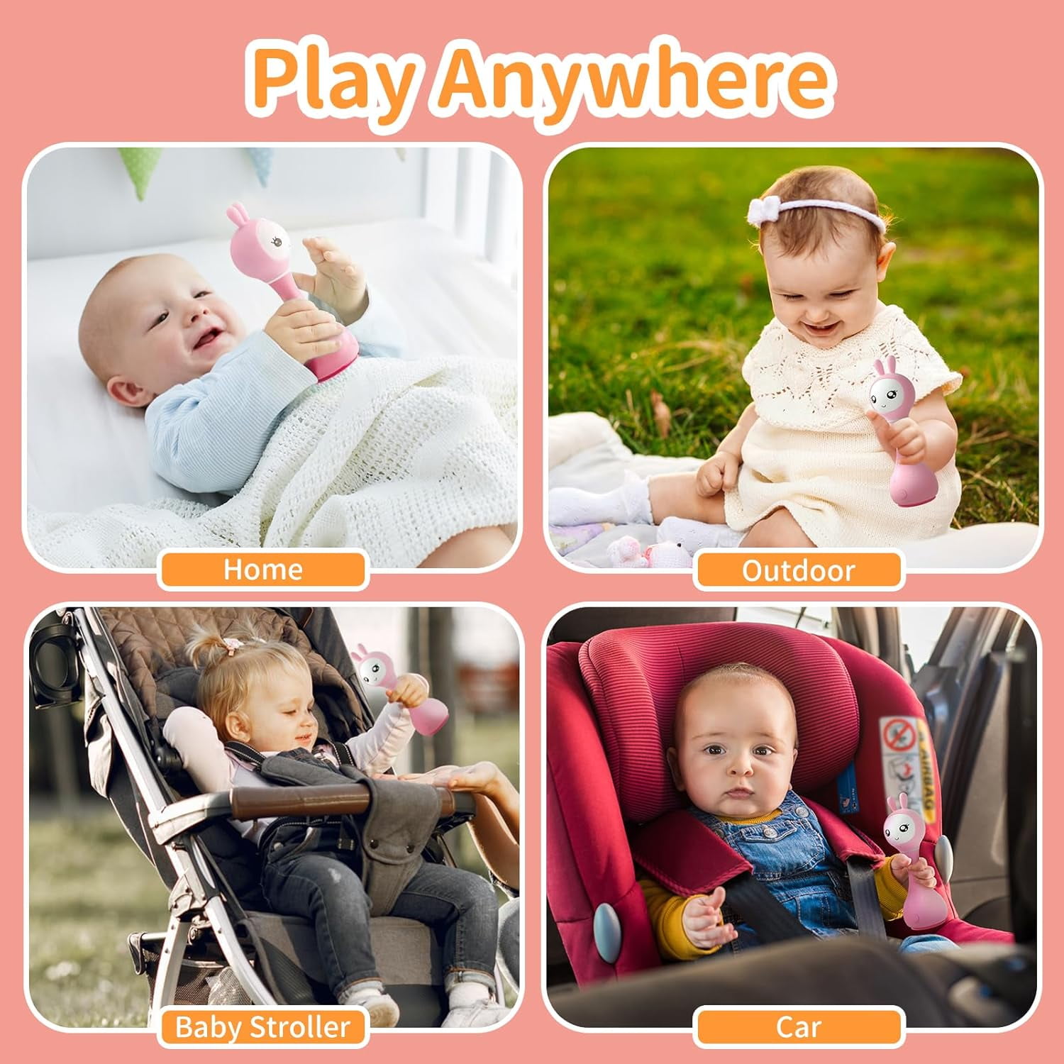 alilo Smarty Bunny Baby Rattle - Infants Musical Light up Toys for 0-24 Months - Nursery Rhymes, Stories, White Noise, and Colour Recognition - Newborn Gift
