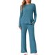 thumbnail image 1 of Conjunto de pijamas INSPIRE CHIC para mujer, con cuello redondo, de manga larga, ropa de dormir suave, PJs de loungewear con bolsillo, azul pavo real, 1 of 6