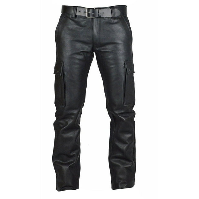 MYG Men Punk PU Leather Pencil Pants Slim Motorcycle Trousers Solid Color Plus Size