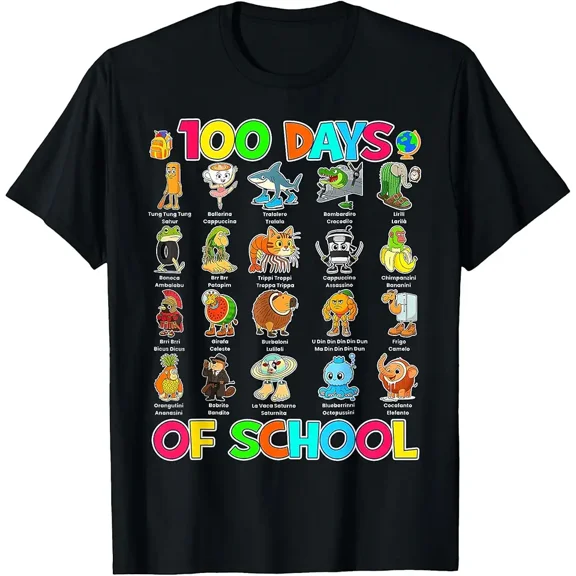 Italian Brainrot 100 Days of School Happy 100th Days T-Shirt
