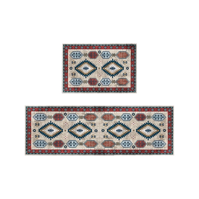 Two Piece Ethnic Kitchen Rug Set Non Slip Absorbent Bathroom Mat Sink And Stove Defend Fatigue Floor Mat Washable Lasting Door Mat