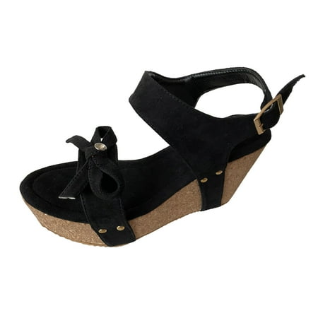

ASEIDFNSA Boots for Women Dressy Womens High Heels Platform Wedge Sandals Ladies Fashion Solid Color Leather Diamond Bow Buckle Waterproof Platform Slope Heel Thick Soled Sandals