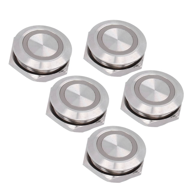 Momentary Push Button Switch, 5Pcs 19mm Metal Momentary Switch, Pushbutton Switches with LED Indicator for Start Stop Control in Vehicles and Devices