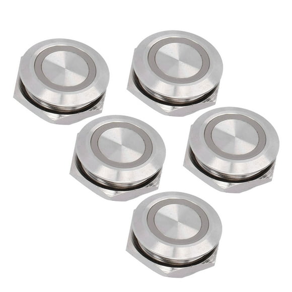 5 interruptores pulsadores momentáneos de metal con reinicio automático, ultradelgados, resistentes al agua, con LED, 19 mm, CC 12 ~ 24 V, color rojo