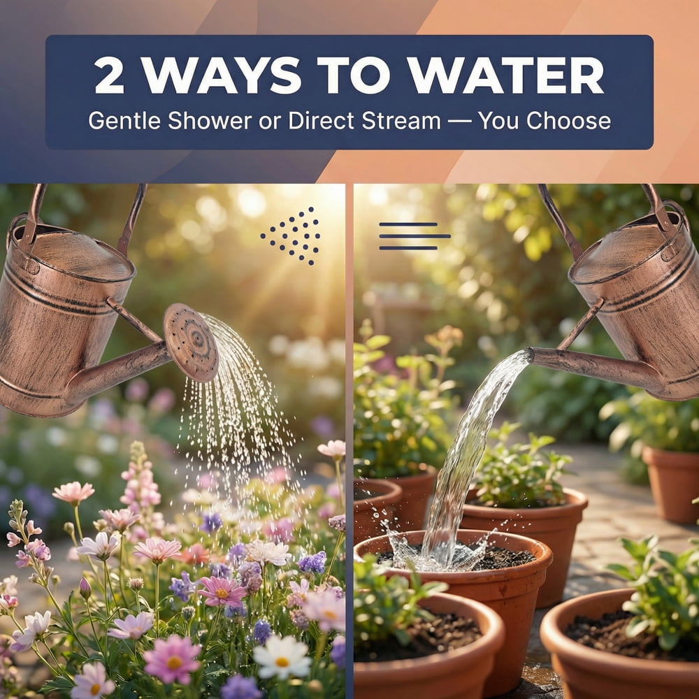 1-Gallon Steel Watering Can with Removable Sprinkler Head Ideal for Indoors & Outdoors, Copper