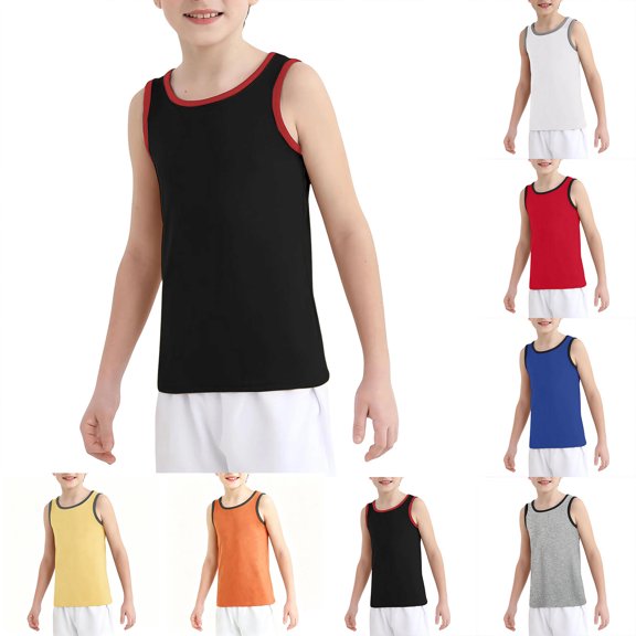 Fozruso Boys Sleeveless Summer Tank Tops Kids Breathable Athletic Layering Tee Tops